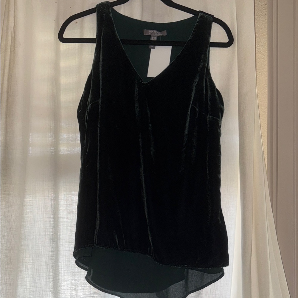 Lisa Rinna Collection Velvet Dark Green Tank Top